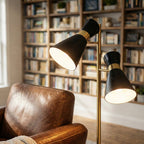 Double Spot Floor Lamp – Brushed Gold Finish, 4-Way Switch & Metal Base | Modern Reading & Accent Lighting