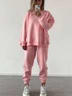 Women's Crewneck Sweatshirt & Jogger Pants Two-Piece Set – Loose Fit