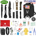47Pcs Emergency Survival Kit Survival EDC Gear Equipment Tool First Aid Supplies Kit Tools with Pouch for Hiking Hunting Disaster Camping Adventure