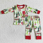 Green face long sleeve baby boy Christmas pajamas