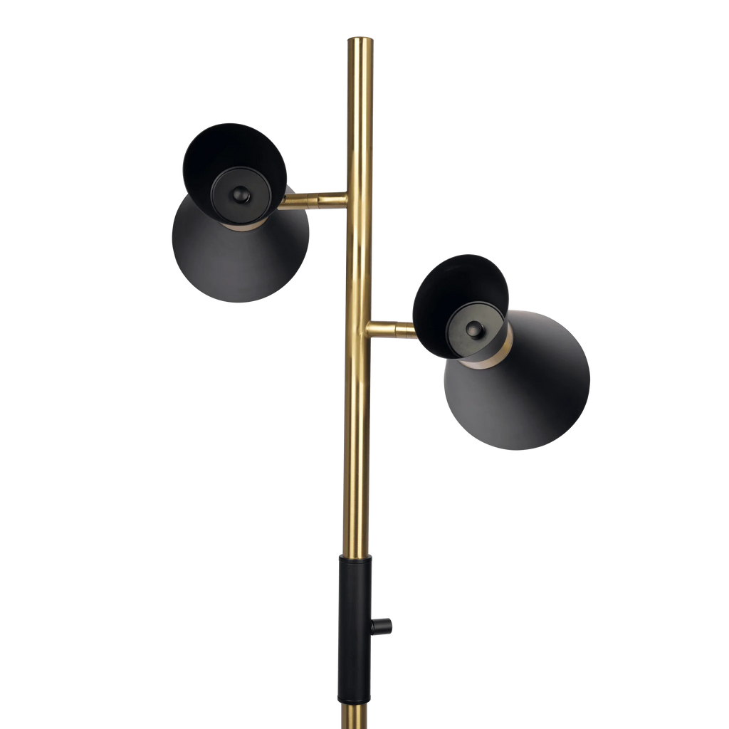 Double Spot Floor Lamp – Brushed Gold Finish, 4-Way Switch & Metal Base | Modern Reading & Accent Lighting