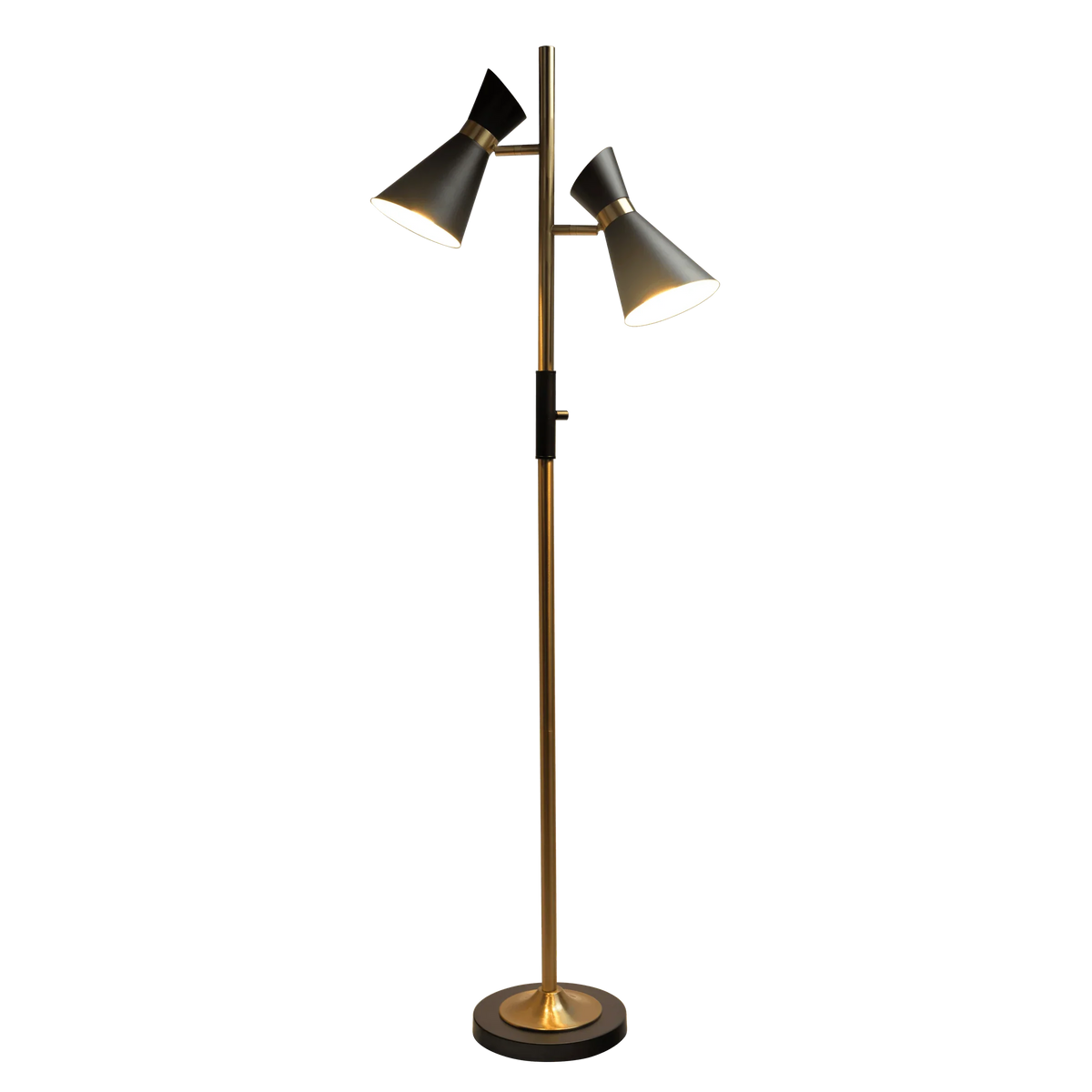 Double Spot Floor Lamp – Brushed Gold Finish, 4-Way Switch & Metal Base | Modern Reading & Accent Lighting