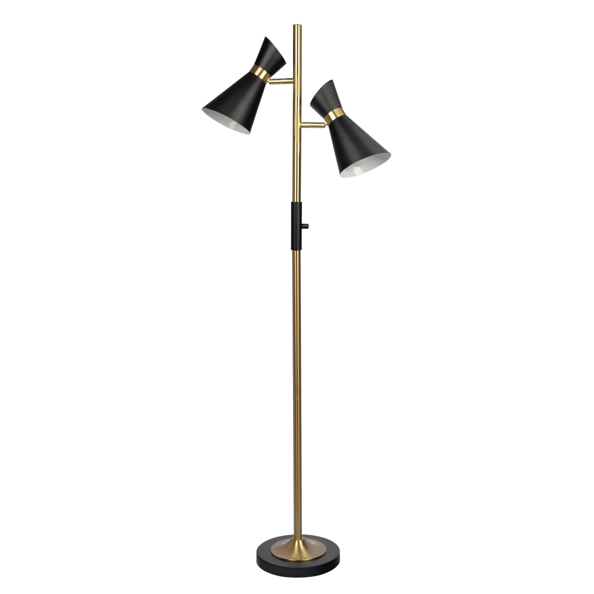 Double Spot Floor Lamp – Brushed Gold Finish, 4-Way Switch & Metal Base | Modern Reading & Accent Lighting