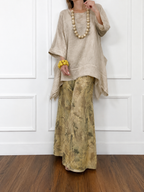 Irregular Hem Drop-Shoulder Top & Wide-Leg Pants Set | 3 Colors