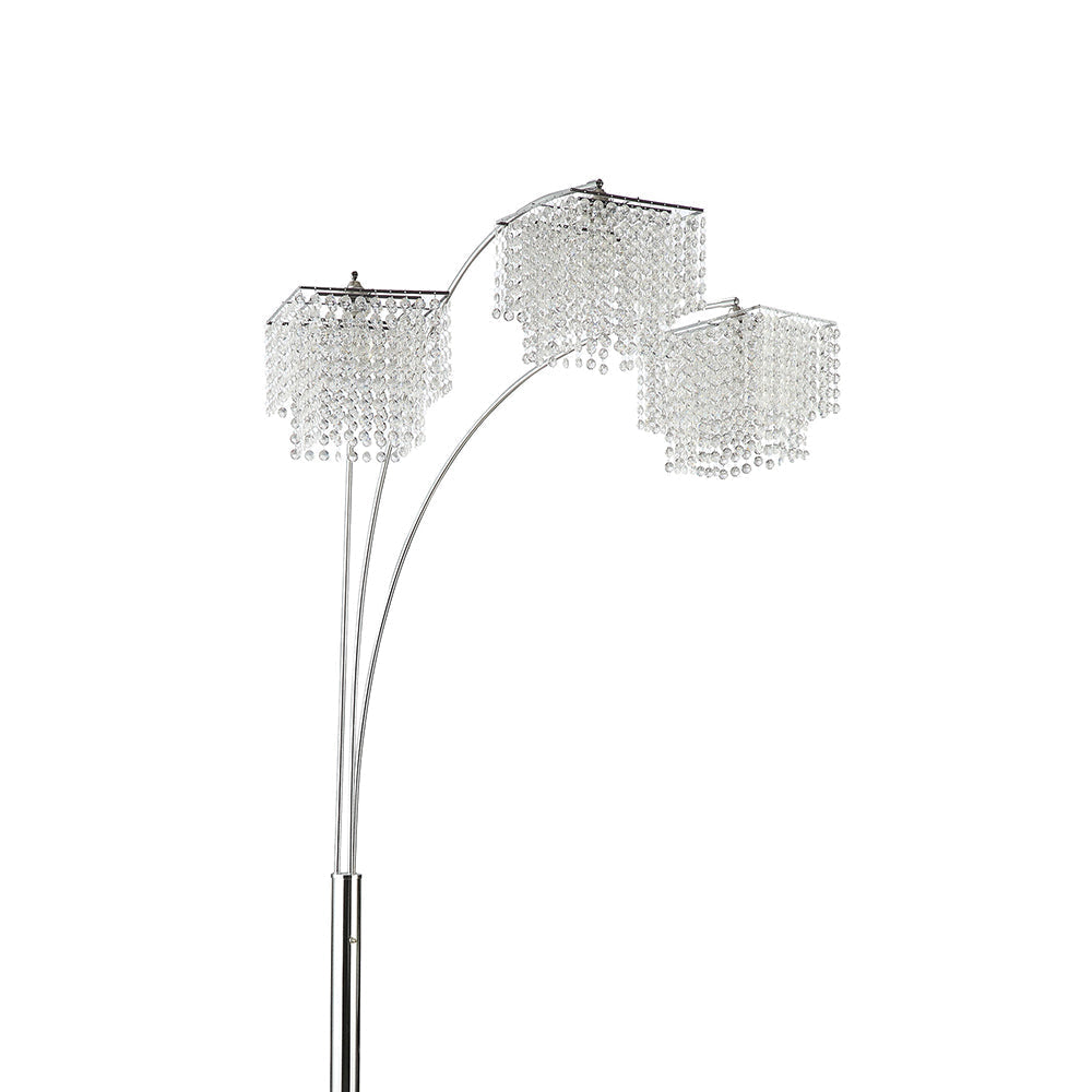 Arc Floor Lamp – Chrome Finish, Hanging Crystal Drop Shades | Modern Luxury Living Room Light