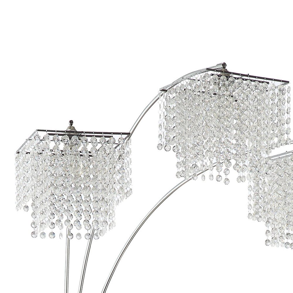 Arc Floor Lamp – Chrome Finish, Hanging Crystal Drop Shades | Modern Luxury Living Room Light