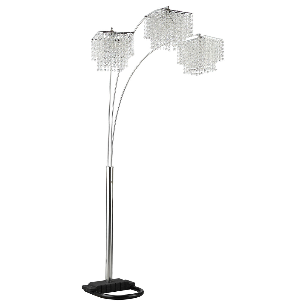Arc Floor Lamp – Chrome Finish, Hanging Crystal Drop Shades | Modern Luxury Living Room Light