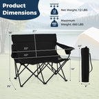 Double Camping Chair 2-Person Outdoor Folding Loveseat with Cup Holders