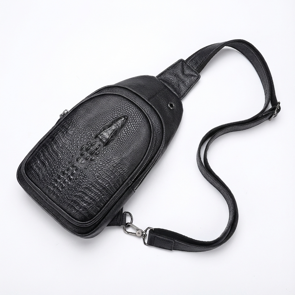 Men's Croc-Embossed Leather Sling Bag – Professional Utility Carry