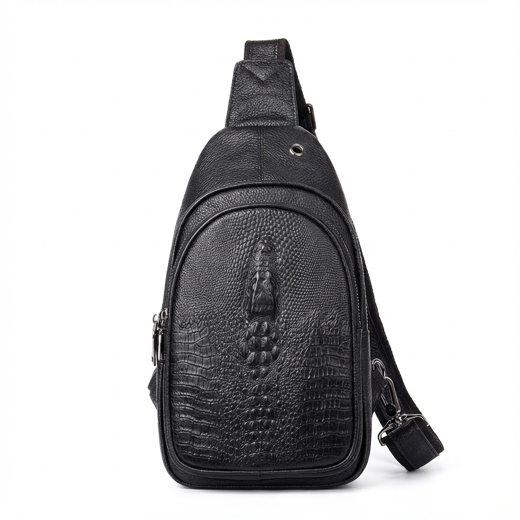Men's Croc-Embossed Leather Sling Bag – Professional Utility Carry