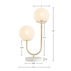 2-Light Frosted Glass Globe Table Lamp – Gold Brass Curved Stand & White Round Base | Modern Bedside & Desk Lamp