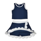 Sleeveless navy white scallop girls team active wear set