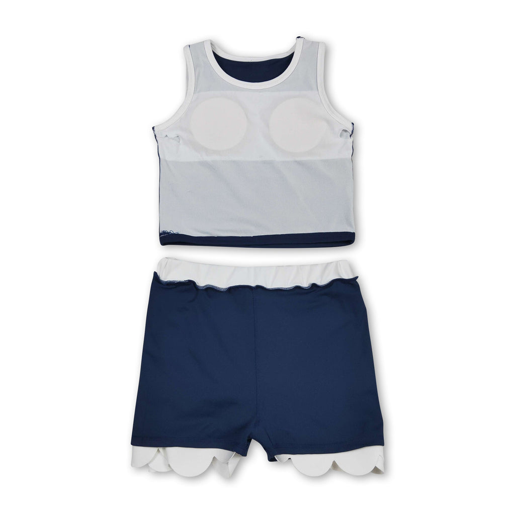Sleeveless navy white scallop girls team active wear set