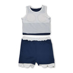 Sleeveless navy white scallop girls team active wear set