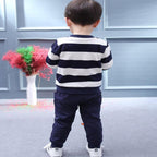Baby Boy Cartoon Cute Bear Striped Printed Cotton Long Sleeve Two-piece Clothes Set For Boys Kids