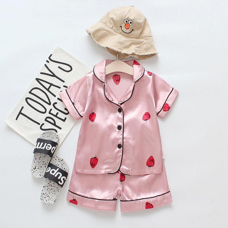Luxury Modern Children's Pajamas Set Baby Suit Toddler Boys and Girls Ice Silk Satin Cartoon Printing Tops Pants Set Home Wear pajams for Kids