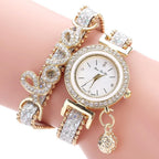 New Top Women Bracelet Watches Ladies Love Leather Strap Rhinestone Quartz Wrist Watch Luxury Fashion Quartz Watch For Women and Girls