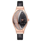 Women Fashion Luxury Watch Leather Strap Women Bracelet Clock Ellipse Rhinestone PU Sport Quartz Watch Wrist Watches For Women and Girls