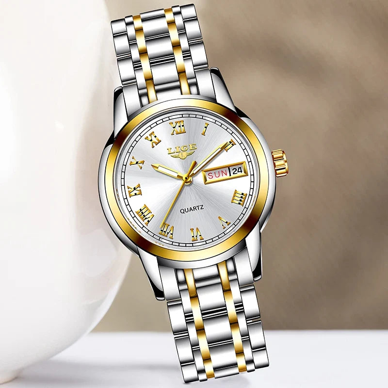 Women's Two Tone Stainless Steel Bracelet Watch Slim