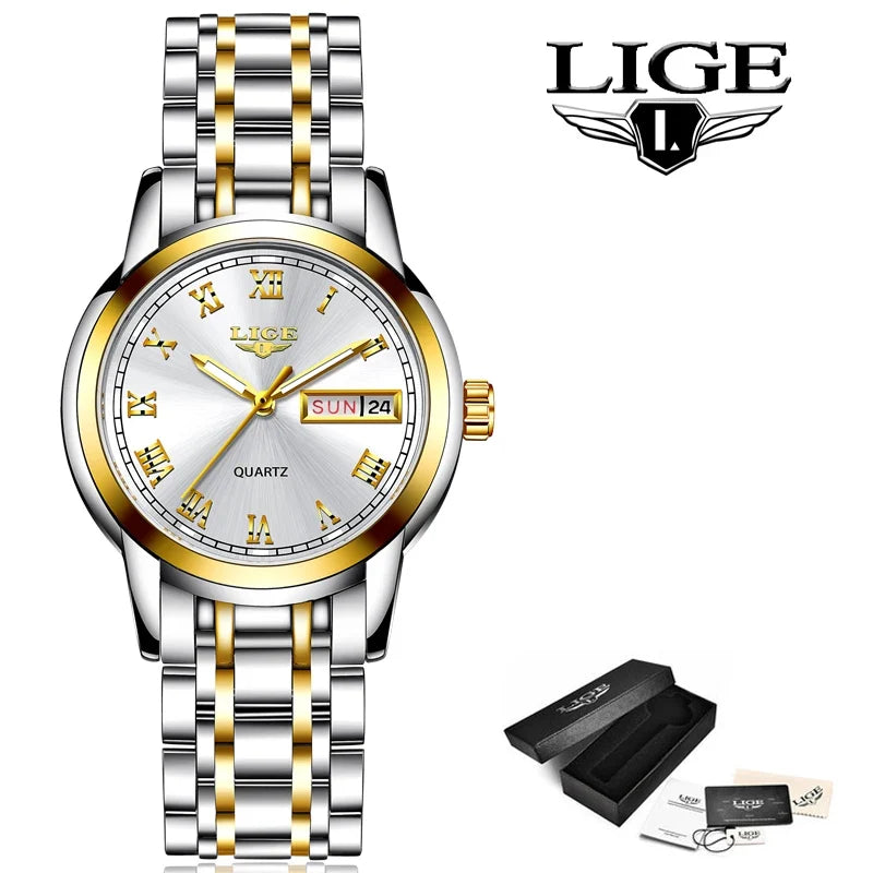 Women's Two Tone Stainless Steel Bracelet Watch Slim