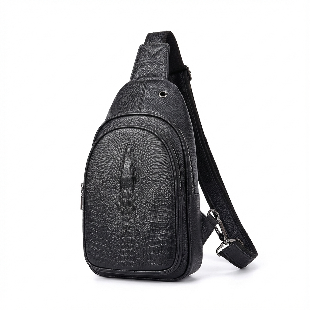 Men's Croc-Embossed Leather Sling Bag – Professional Utility Carry