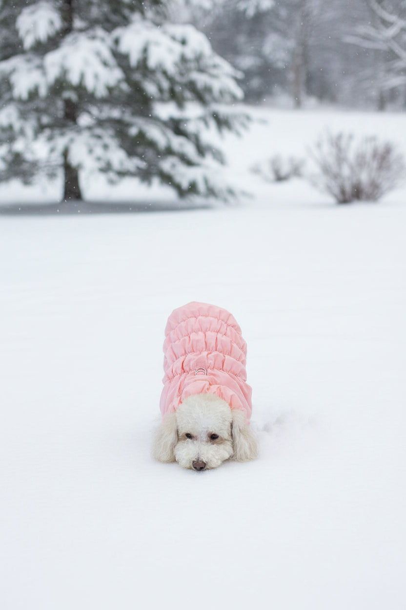 Pink Puffer Dog & Cat Jacket — Waterproof Windproof Snow Coat with Harness (XL -12-18lbs) - 14.2 in