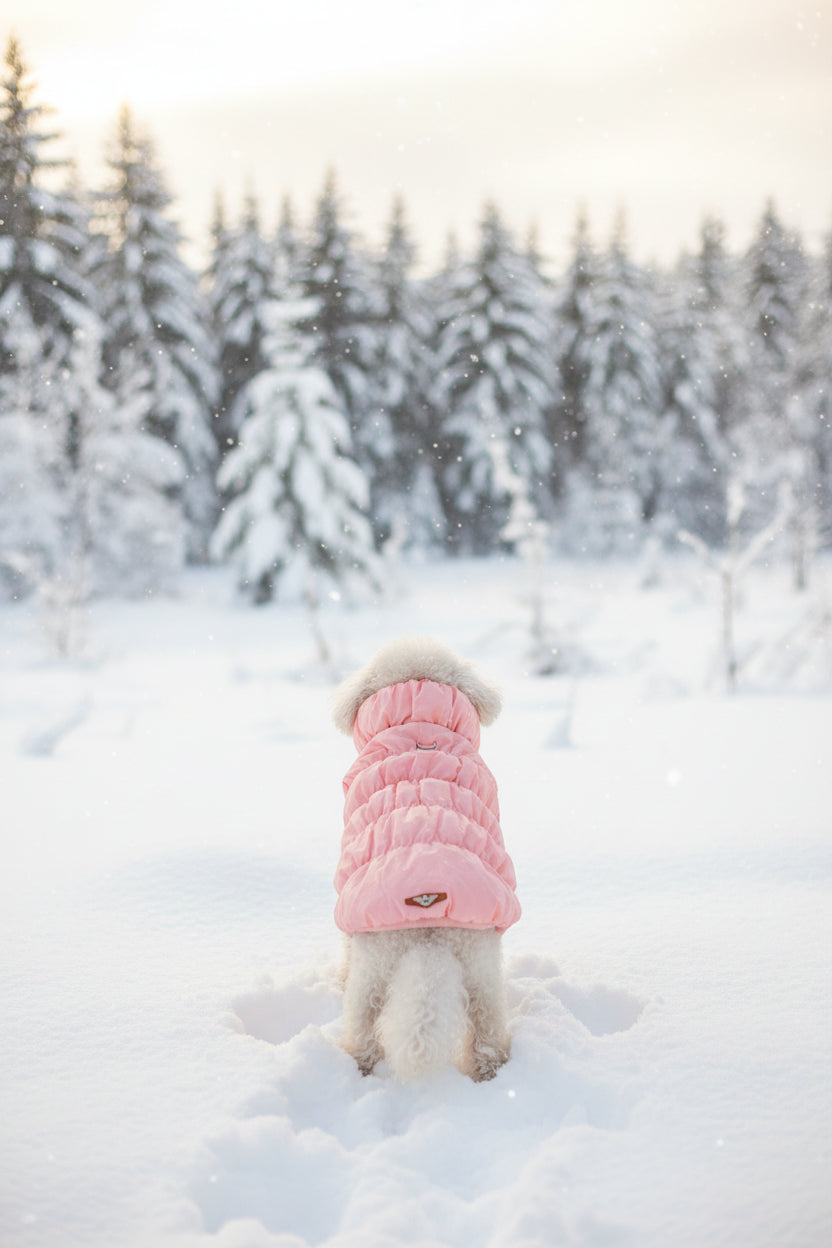 Pink Puffer Dog & Cat Jacket — Waterproof Windproof Snow Coat with Harness (XL -12-18lbs) - 14.2 in