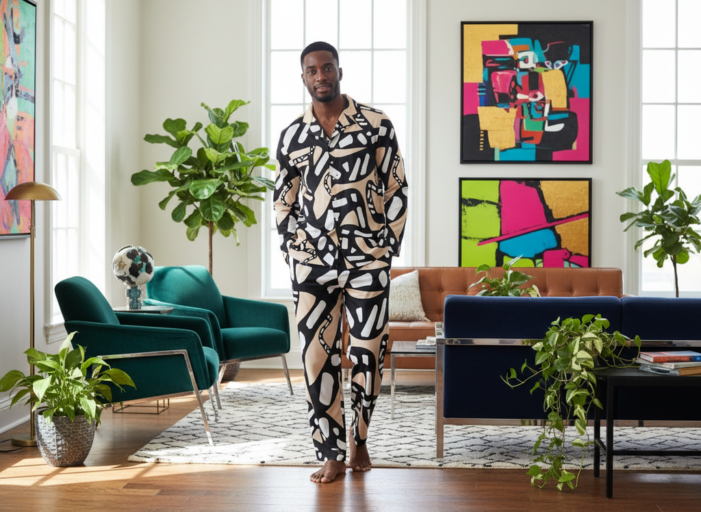 ABEILLE CREATIONS- Mandla Design – Men’s Long Sleeve Pajama 2-Piece Set