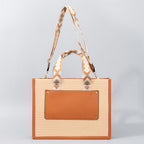 Straw tote bag, seaside vacation tote bag, large capacity beach bag, handbag contrasting color crossbody shoulder bag women with guitar belt