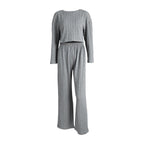Gray Long Sleeve Trousers Pajamas Set Winter Wheat Jacquard Home Wear for Women