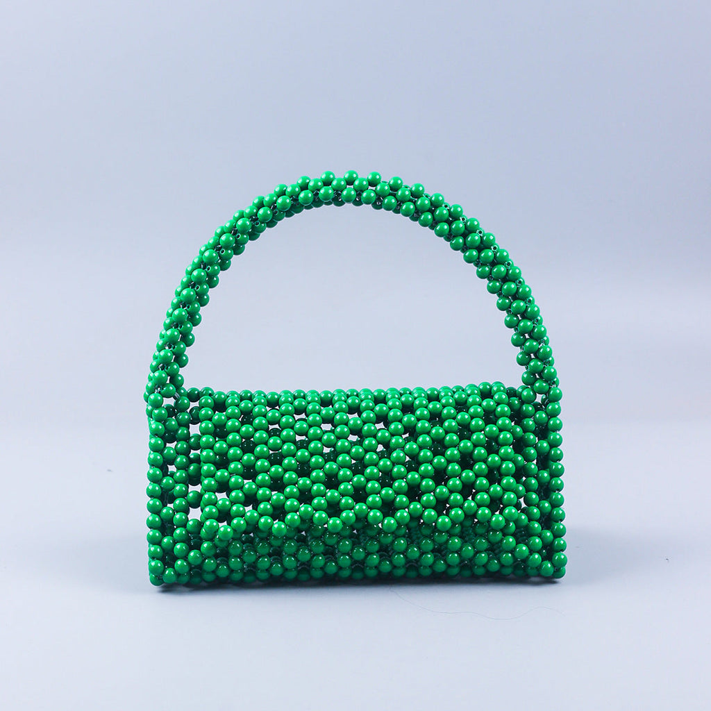 Pearl Bag Women Hand Woven Acrylic Beaded Bag Retro Fairy Small Handbag Triangle Wrist Bag