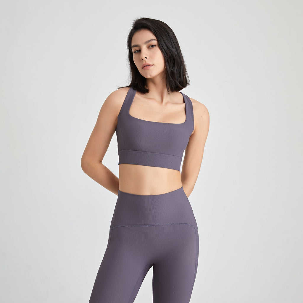 Cross Back U Neck Shockproof Sports Underwear Women Nude Feel Vest Push up Fitness Yoga Wear Bra