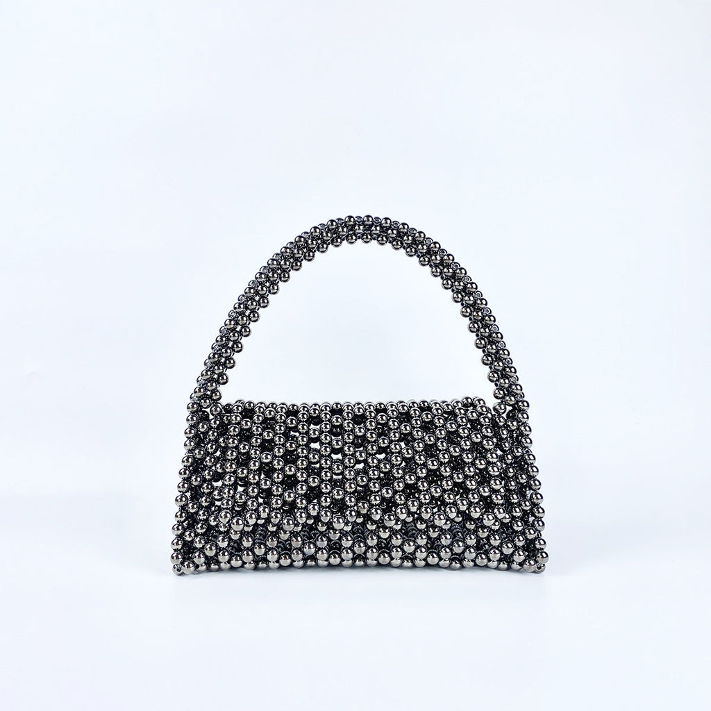 Pearl Bag Women Hand Woven Acrylic Beaded Bag Retro Fairy Small Handbag Triangle Wrist Bag