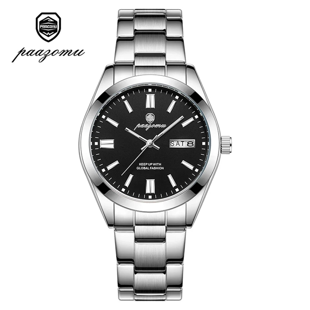 PAAZOMU Top Luxury Man Watch Waterproof Stainless Steel Men Wristwatch Luminous Date Week Fashion Business Quartz Men's Watches