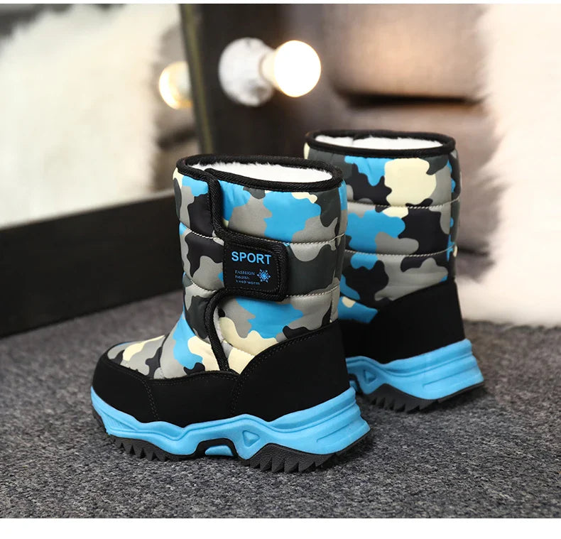 Kids Snow Boots Boys Warm Winter Shoes Outdoor Walking Sneakers Camouflage Comfortable Platform Plush Sports Boy Boots