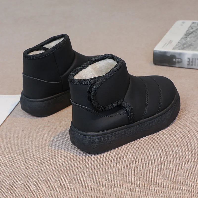 2025 Kids Winter Snow Boots Plush Fur Lined Non-Slip Leather Shoes for Boys And Girls Little Girl Outdoor Short Boots