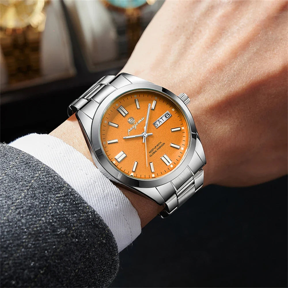 PAAZOMU Top Luxury Man Watch Waterproof Stainless Steel Men Wristwatch Luminous Date Week Fashion Business Quartz Men's Watches