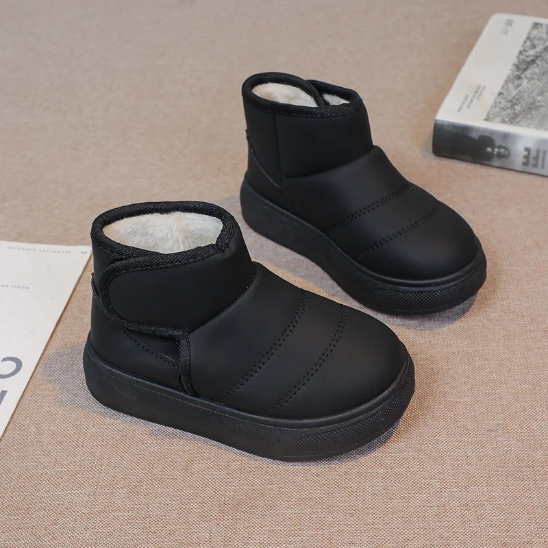2025 Kids Winter Snow Boots Plush Fur Lined Non-Slip Leather Shoes for Boys And Girls Little Girl Outdoor Short Boots