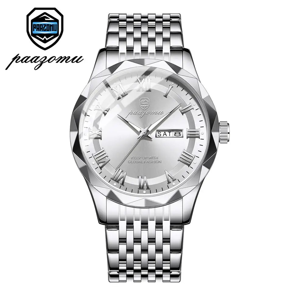 PAAZOMU Top Original Men Watch Waterproof Luminous Date Rectangle Man Wristwatch Mesh Stainless Steel Men's Quartz Watches Male