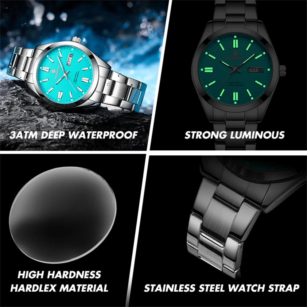 PAAZOMU Top Luxury Man Watch Waterproof Stainless Steel Men Wristwatch Luminous Date Week Fashion Business Quartz Men's Watches