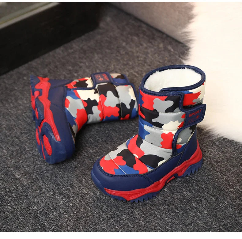 Kids Snow Boots Boys Warm Winter Shoes Outdoor Walking Sneakers Camouflage Comfortable Platform Plush Sports Boy Boots