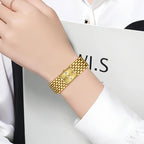 Women's Gold Rectangular Watch Stainless Steel Bracelet
