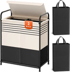 Double-Section Laundry Basket with Lid & Removable Bags, 120L Portable Hamper for Bedroom, Bathroom, Dorm