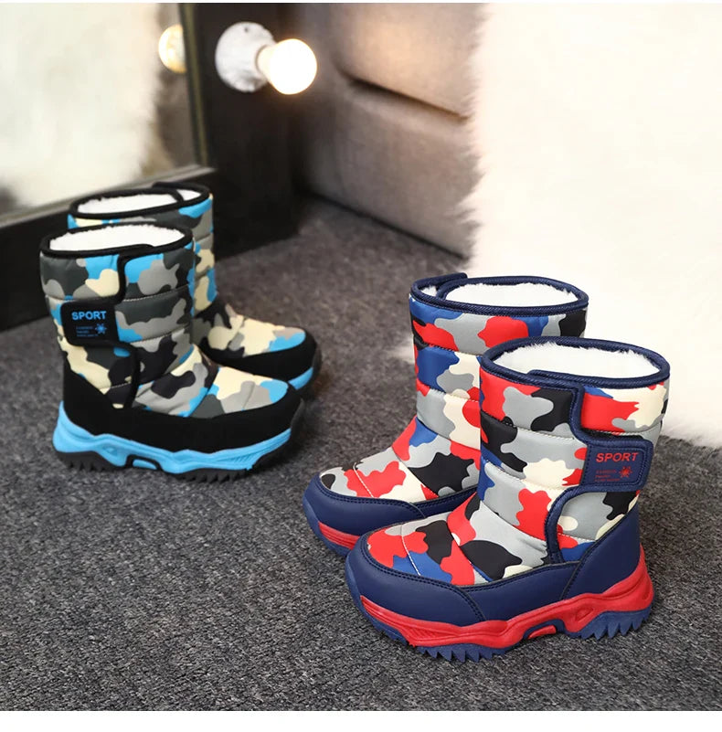 Kids Snow Boots Boys Warm Winter Shoes Outdoor Walking Sneakers Camouflage Comfortable Platform Plush Sports Boy Boots