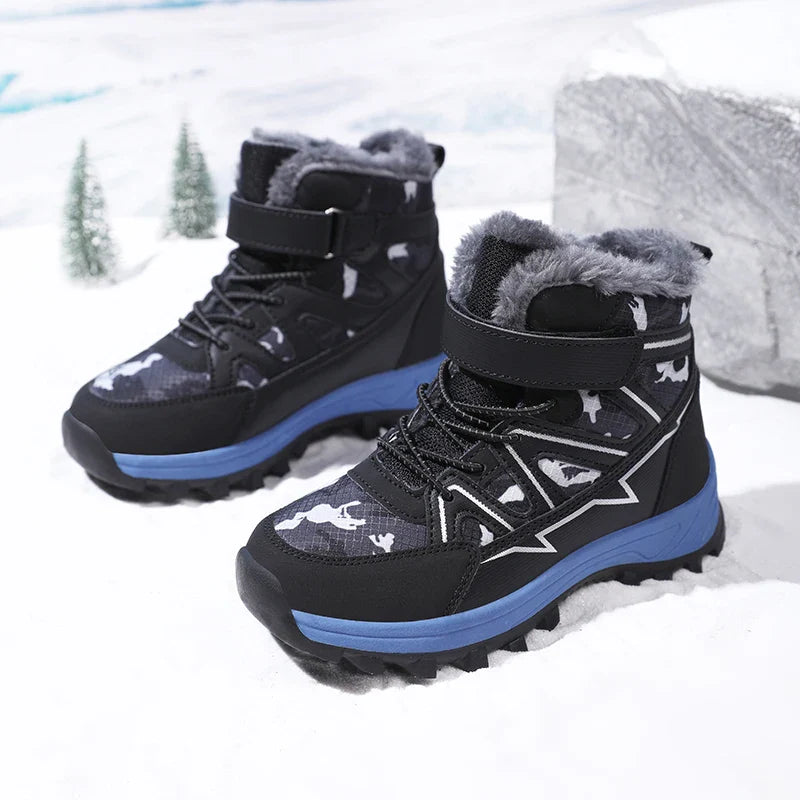 Kids Boots Winter Warm Waterproof Snow Boots for Children Casual Outdoor Sneakers Winter Plush Lining High-top Sports Shoes