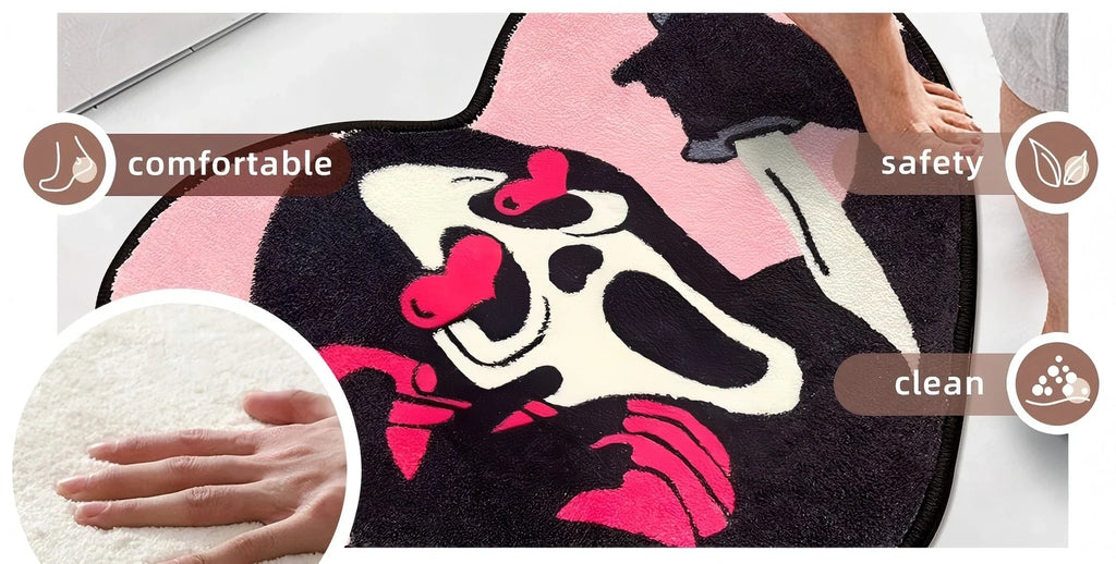 VIKAMA Heart-Shaped Skull Carpet Soft and Comfortable Halloween Decorative Floor Mat Bedside Rug Bathroom Foot Mat Home Decor