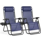 JHK Zero Gravity Set of 2 Portable Recliner Camping Patio Outdoor Garden Lounge Chair with Cup Holder Trays Adjustable Pillow