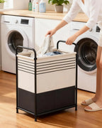 Double-Section Laundry Basket with Lid & Removable Bags, 120L Portable Hamper for Bedroom, Bathroom, Dorm