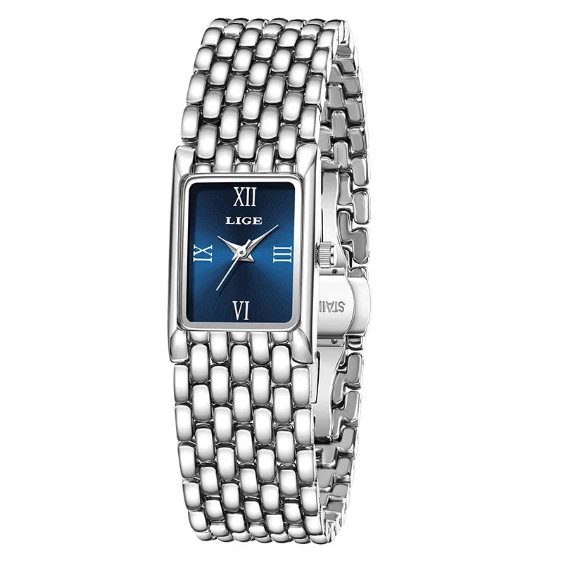 Women's Gold Rectangular Watch Stainless Steel Bracelet