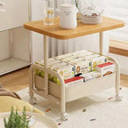 Two Tier Rolling Nightstand Bedside Cabinet Storage Drawer Wheels Small Space Living Room Bedroom Sofa Side Table Bed Table